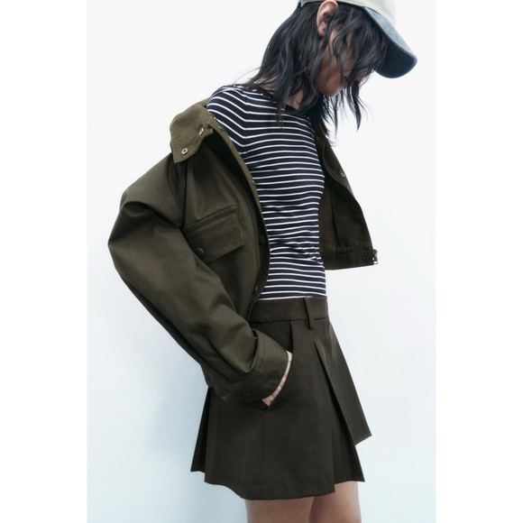 Zara pleated mini skort dark grey khaki - Picture 9 of 11